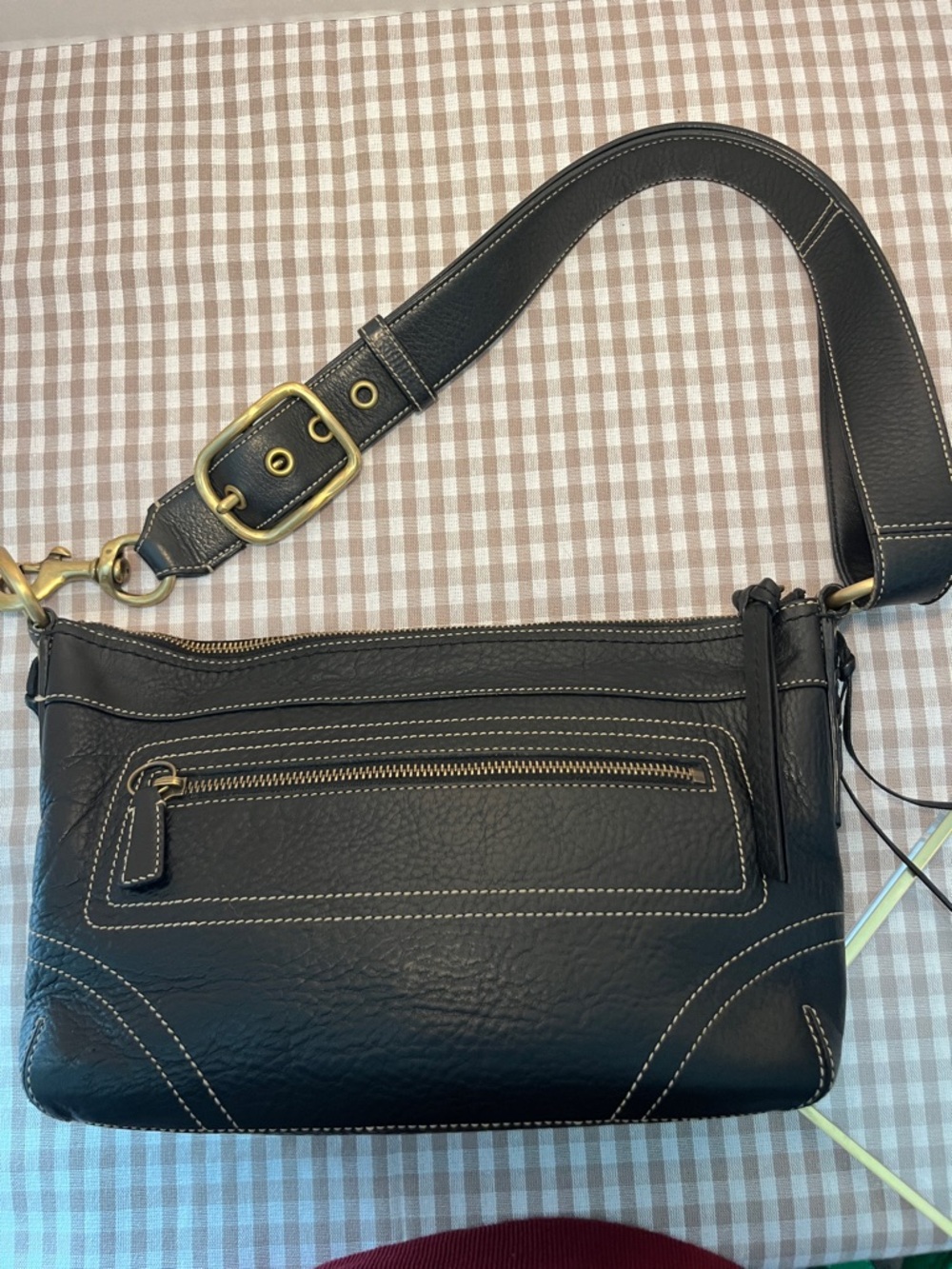 Coach 2007 Hamptons pebbled cross body with brass hardware and adjustable strap